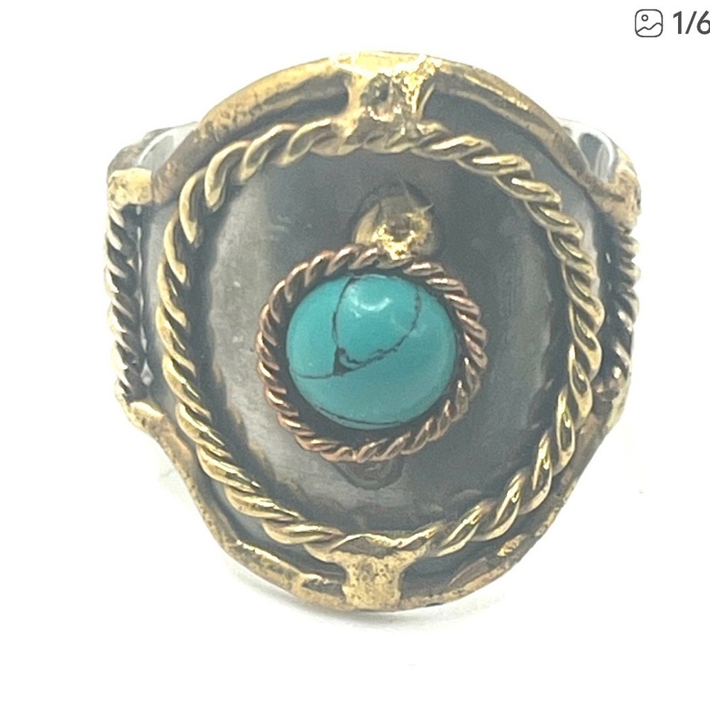 Boho Turquoise Look Wide Statement Ring